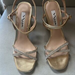 Nina Gold and Silver Strappy Heels